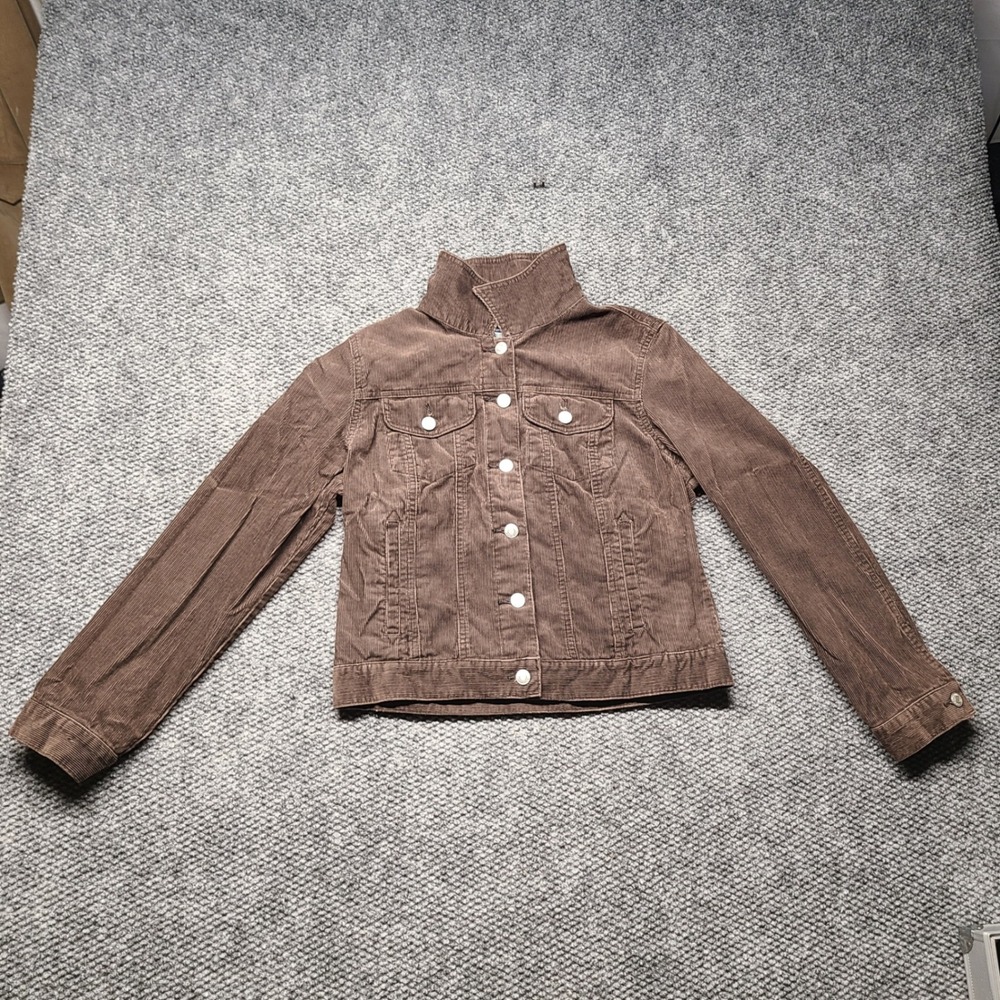 Y2K Old Navy Womens Brown Corduroy Trucker Jacket Size M Button Front High Neck